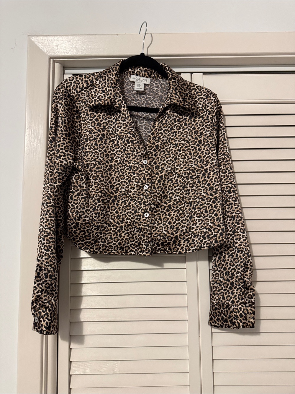Rachel Zoe Leopard Print Crop Button-Up Blouse - Brown/Black/Tan
